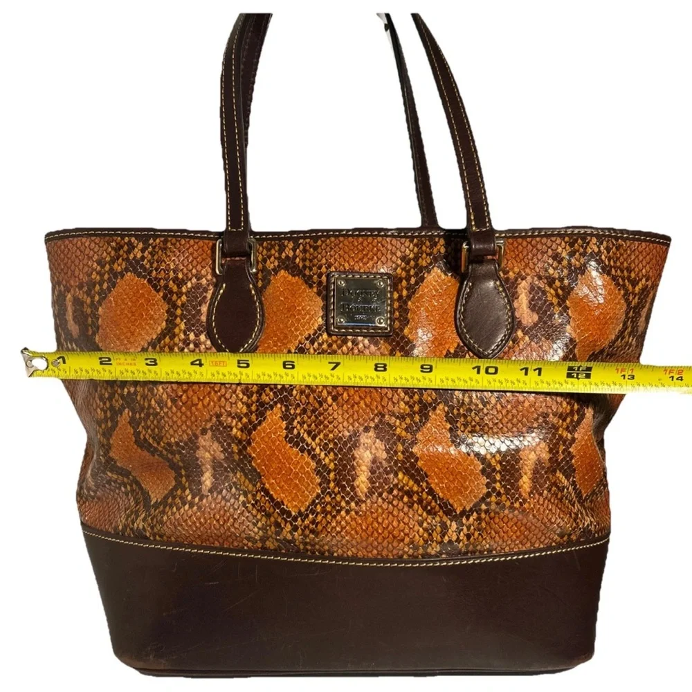 Dooney & Bourke Leather & Python Snakeskin Style Brown & Orange Shoulder Bag - Picture 11 of 16